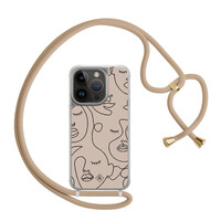 Casimoda iPhone 13 Pro hoesje met beige koord - Abstract faces