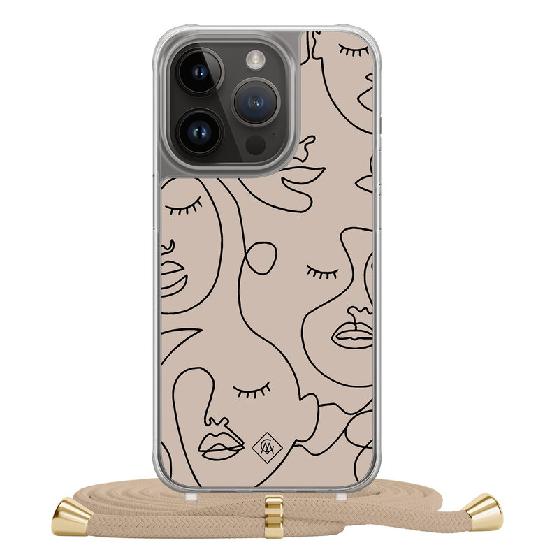 Casimoda iPhone 13 Pro hoesje met beige koord - Abstract faces