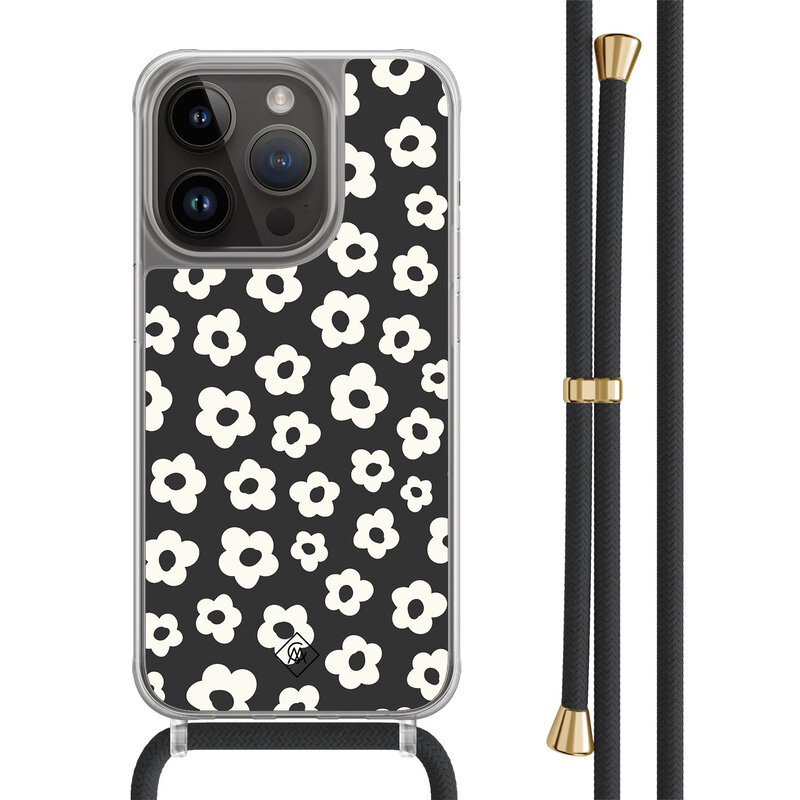Casimoda iPhone 13 Pro hoesje met zwart koord - Retro bloempjes