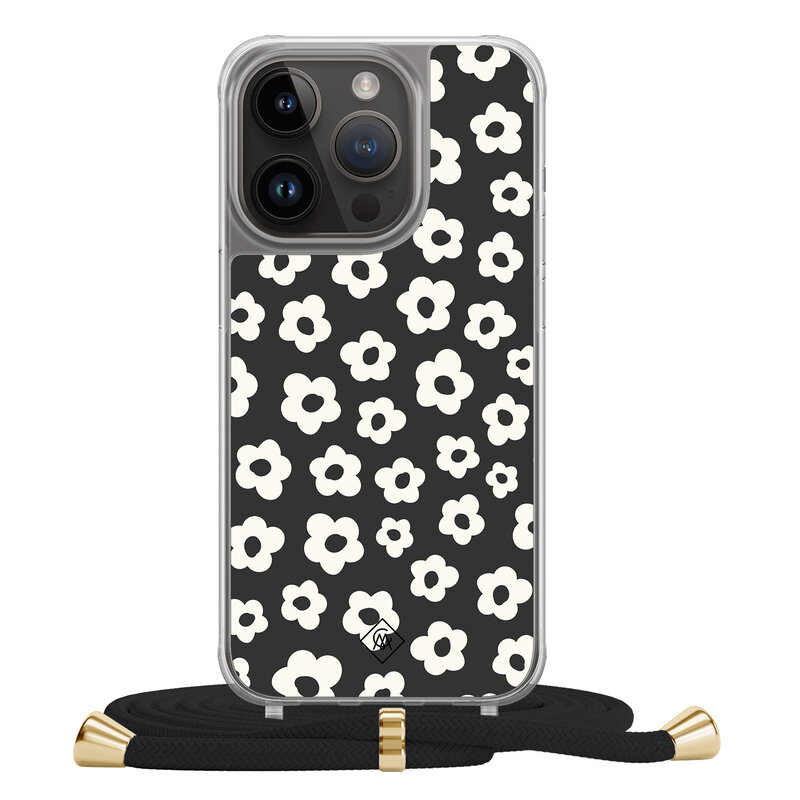 Casimoda iPhone 13 Pro hoesje met zwart koord - Retro bloempjes