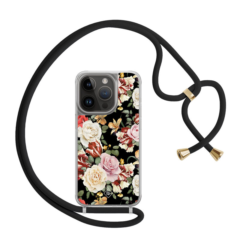 Casimoda iPhone 13 Pro hoesje met zwart koord - Flowerpower