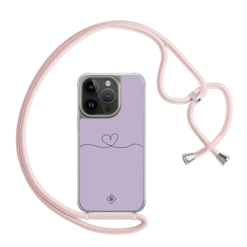 Casimoda iPhone 13 Pro hoesje met rosegoud koord - Hart lila