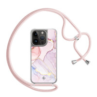 Casimoda iPhone 13 Pro hoesje met rosegoud koord - Purple sky