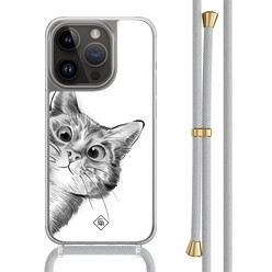 Casimoda iPhone 13 Pro hoesje met grijs koord - Peekaboo kat