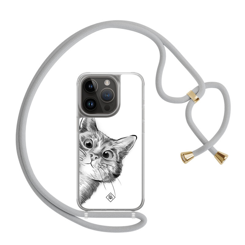 Casimoda iPhone 13 Pro hoesje met grijs koord - Peekaboo kat