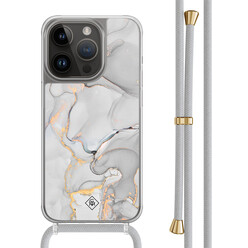 Casimoda iPhone 13 Pro hoesje met grijs koord - Marmer grijs