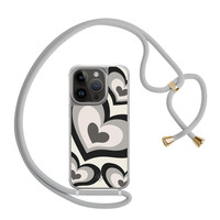 Casimoda iPhone 13 Pro hoesje met grijs koord - Hart swirl zwart
