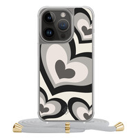 Casimoda iPhone 13 Pro hoesje met grijs koord - Hart swirl zwart