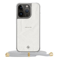 Casimoda iPhone 13 Pro hoesje met grijs koord - Vive la vie