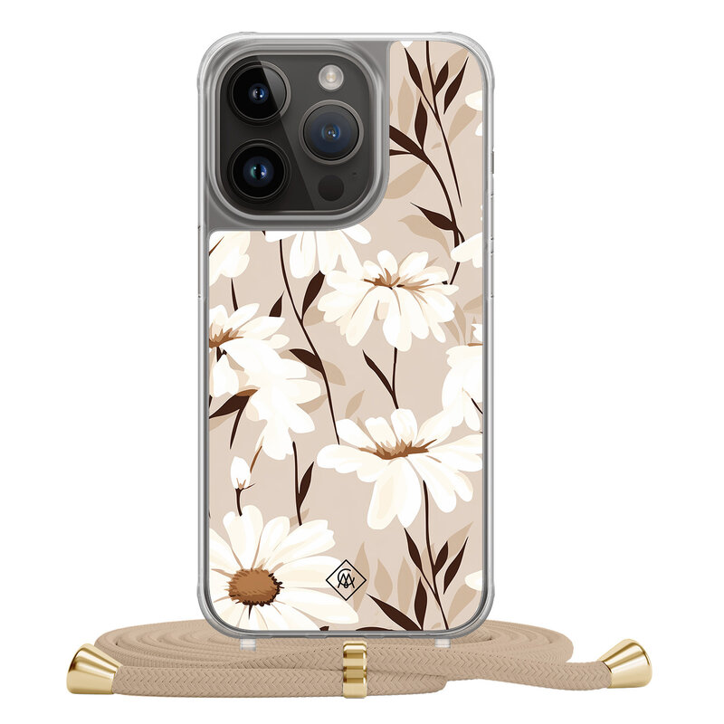 Casimoda iPhone 13 Pro hoesje met beige koord - In bloom