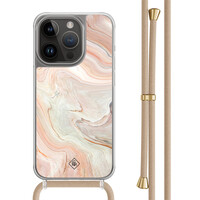 Casimoda iPhone 13 Pro hoesje met beige koord - Marmer waves