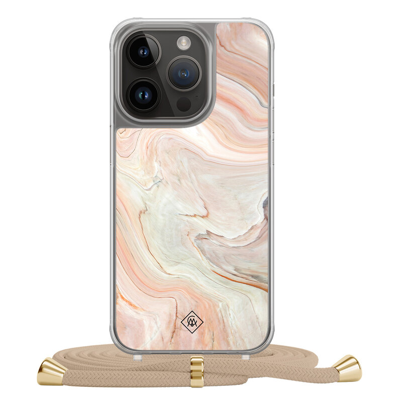Casimoda iPhone 13 Pro hoesje met beige koord - Marmer waves