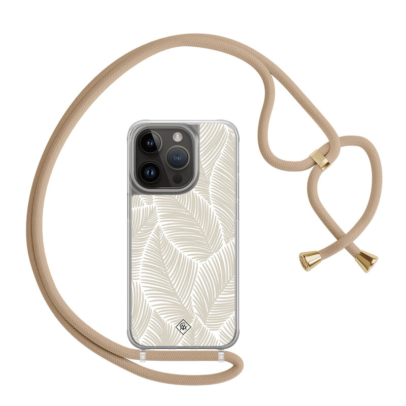 Casimoda iPhone 13 Pro hoesje met beige koord - Palm leaves beige