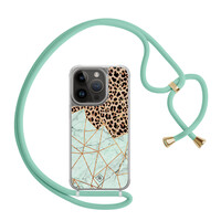 Casimoda iPhone 13 Pro hoesje met mint koord - Luipaard marmer mint