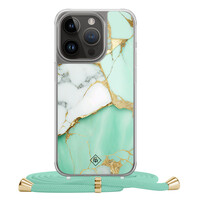 Casimoda iPhone 13 Pro hoesje met mint koord - Marmer mintgroen