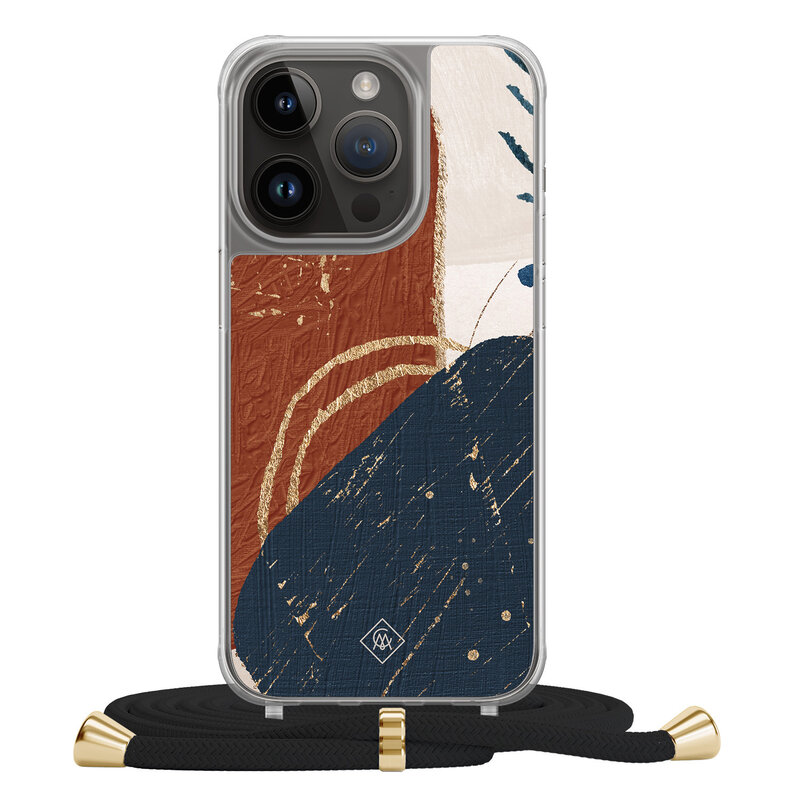 Casimoda iPhone 13 Pro hoesje met zwart koord - Abstract terracotta