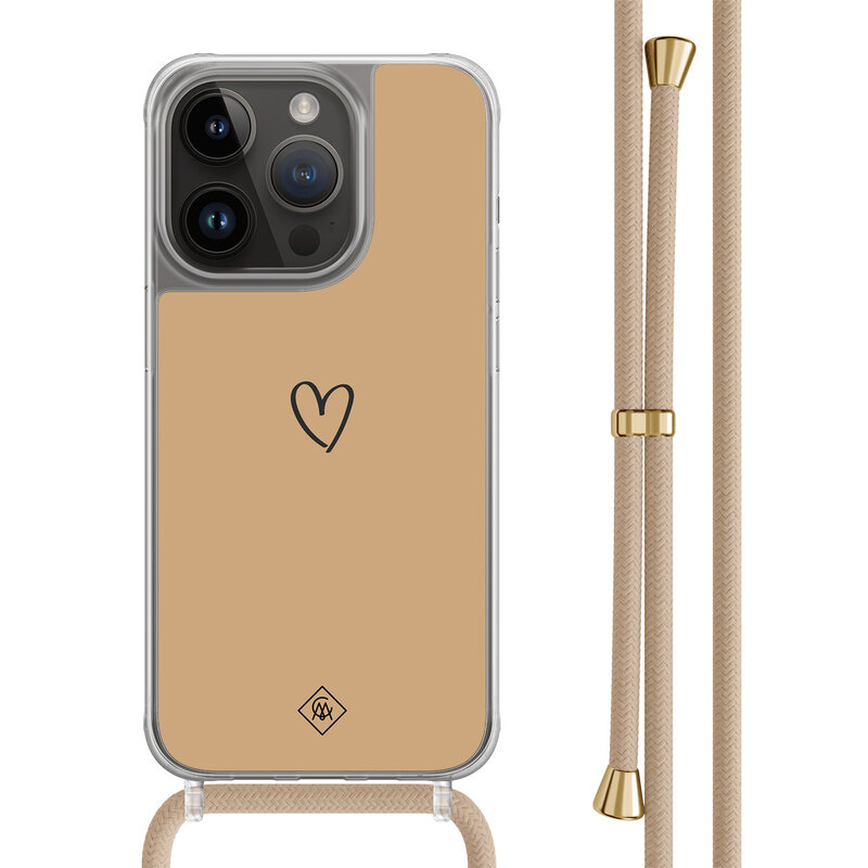 Casimoda iPhone 13 Pro hoesje met beige koord - Hart bruin