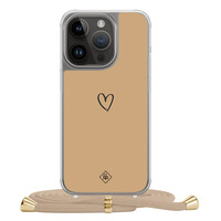 Casimoda iPhone 13 Pro hoesje met beige koord - Hart bruin