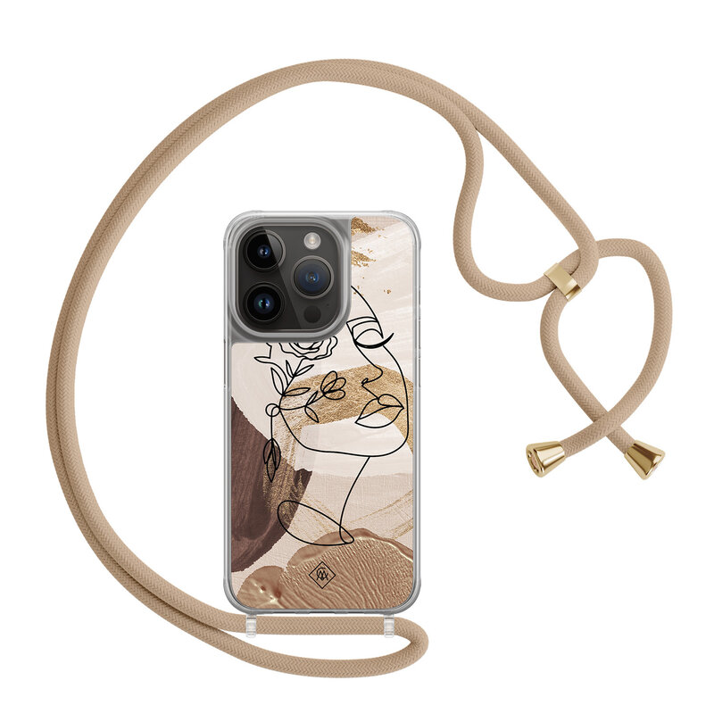 Casimoda iPhone 13 Pro hoesje met beige koord - Abstract gezicht bruin