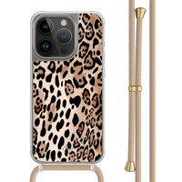 Casimoda iPhone 13 Pro hoesje met beige koord - Golden wildcat