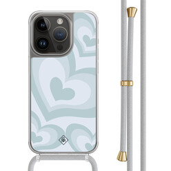 Casimoda iPhone 13 Pro hoesje met grijs koord - Hart swirl blauw