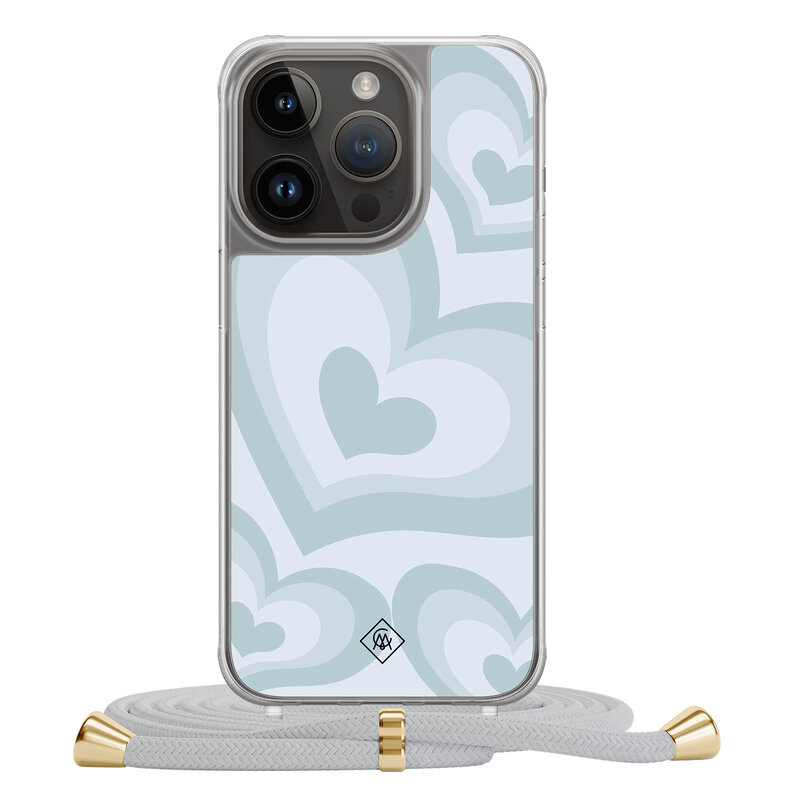 Casimoda iPhone 13 Pro hoesje met grijs koord - Hart swirl blauw