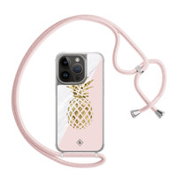 Casimoda iPhone 13 Pro hoesje met rosegoud koord - Ananas