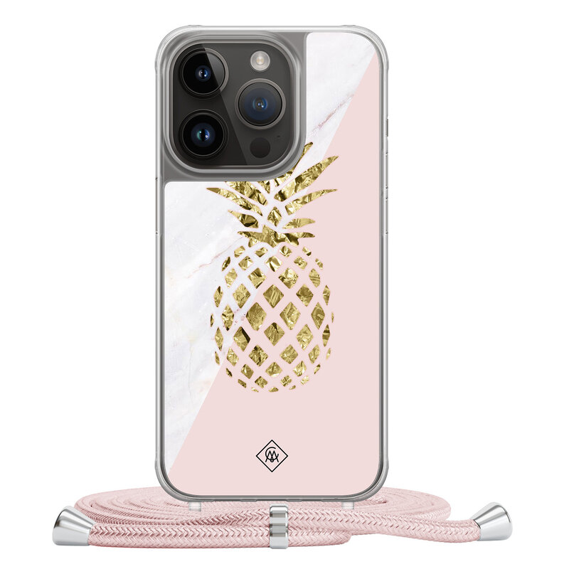 Casimoda iPhone 13 Pro hoesje met rosegoud koord - Ananas