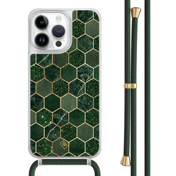 Casimoda iPhone 14 Pro Max hoesje met groen koord - Kubus groen