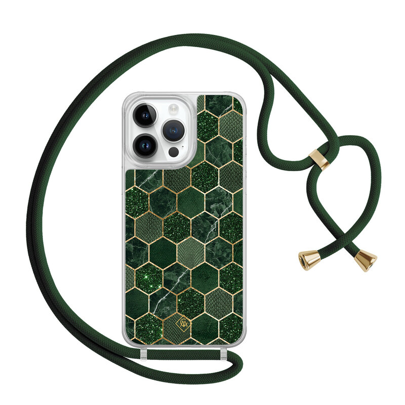 Casimoda iPhone 14 Pro Max hoesje met groen koord - Kubus groen