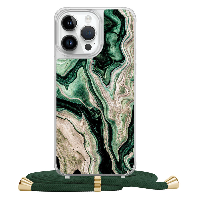 Casimoda iPhone 14 Pro Max hoesje met groen koord - Green waves
