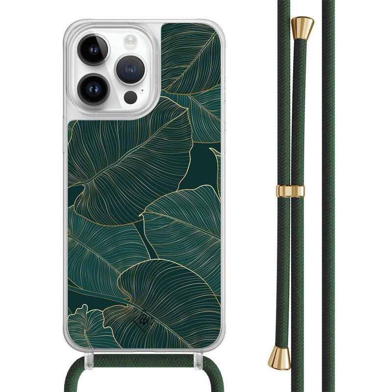 Casimoda iPhone 14 Pro Max hoesje met groen koord - Monstera leaves
