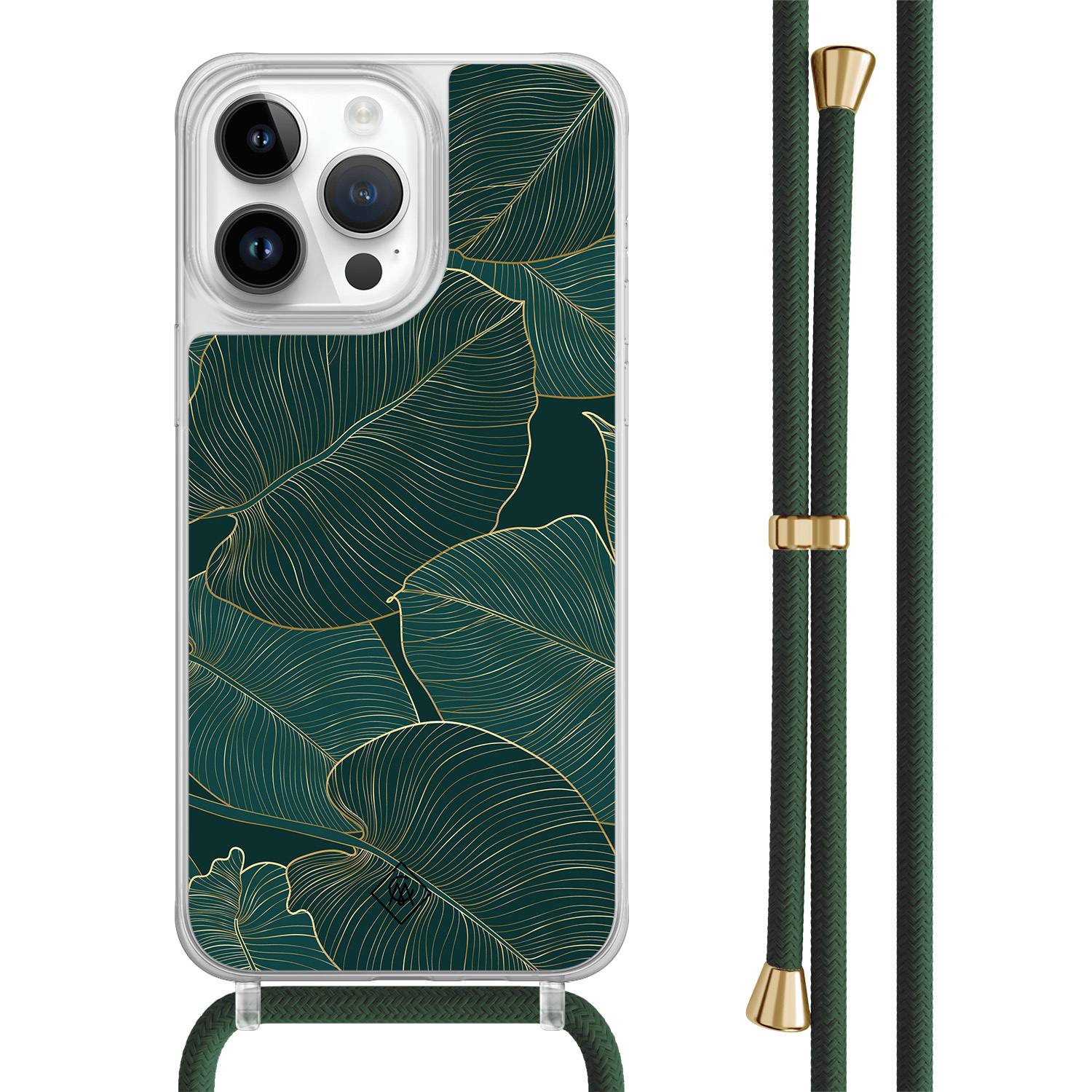 iPhone 14 Pro Max hoesje met groen koord - Monstera leaves