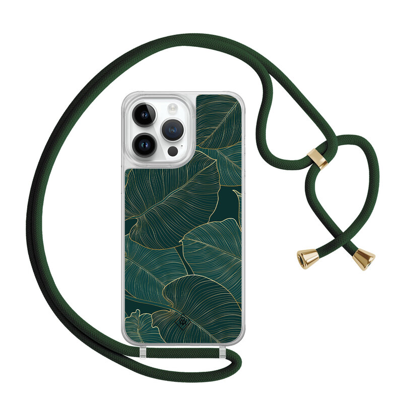 Casimoda iPhone 14 Pro Max hoesje met groen koord - Monstera leaves