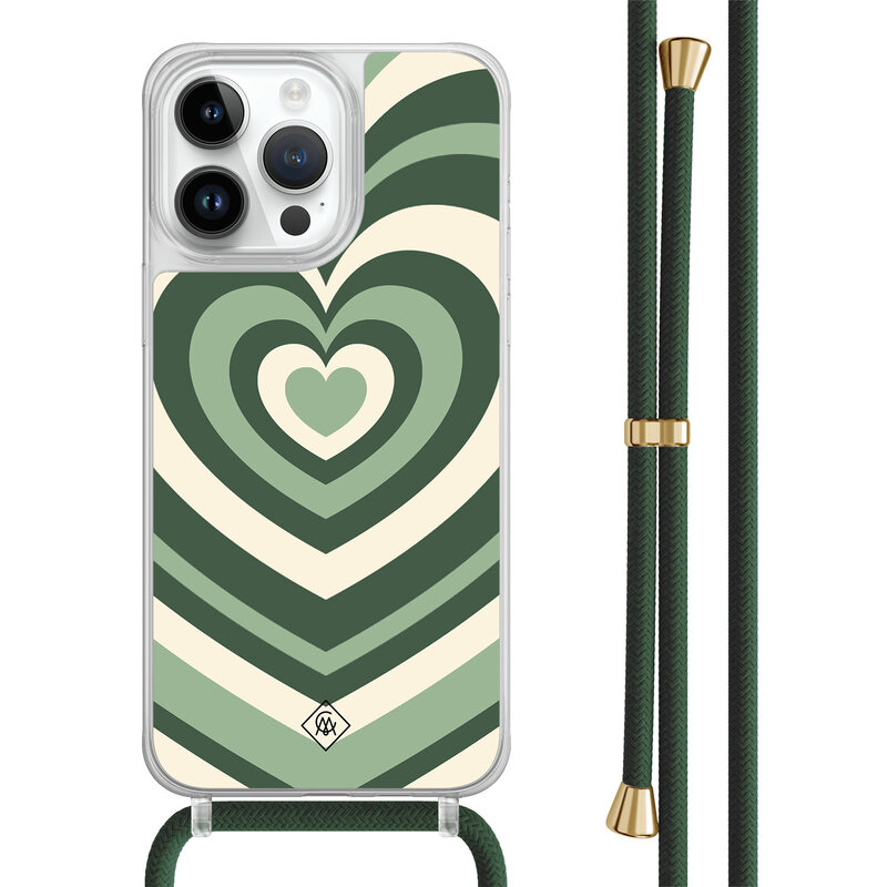 Casimoda iPhone 14 Pro Max hoesje met groen koord - Hart swirl groen