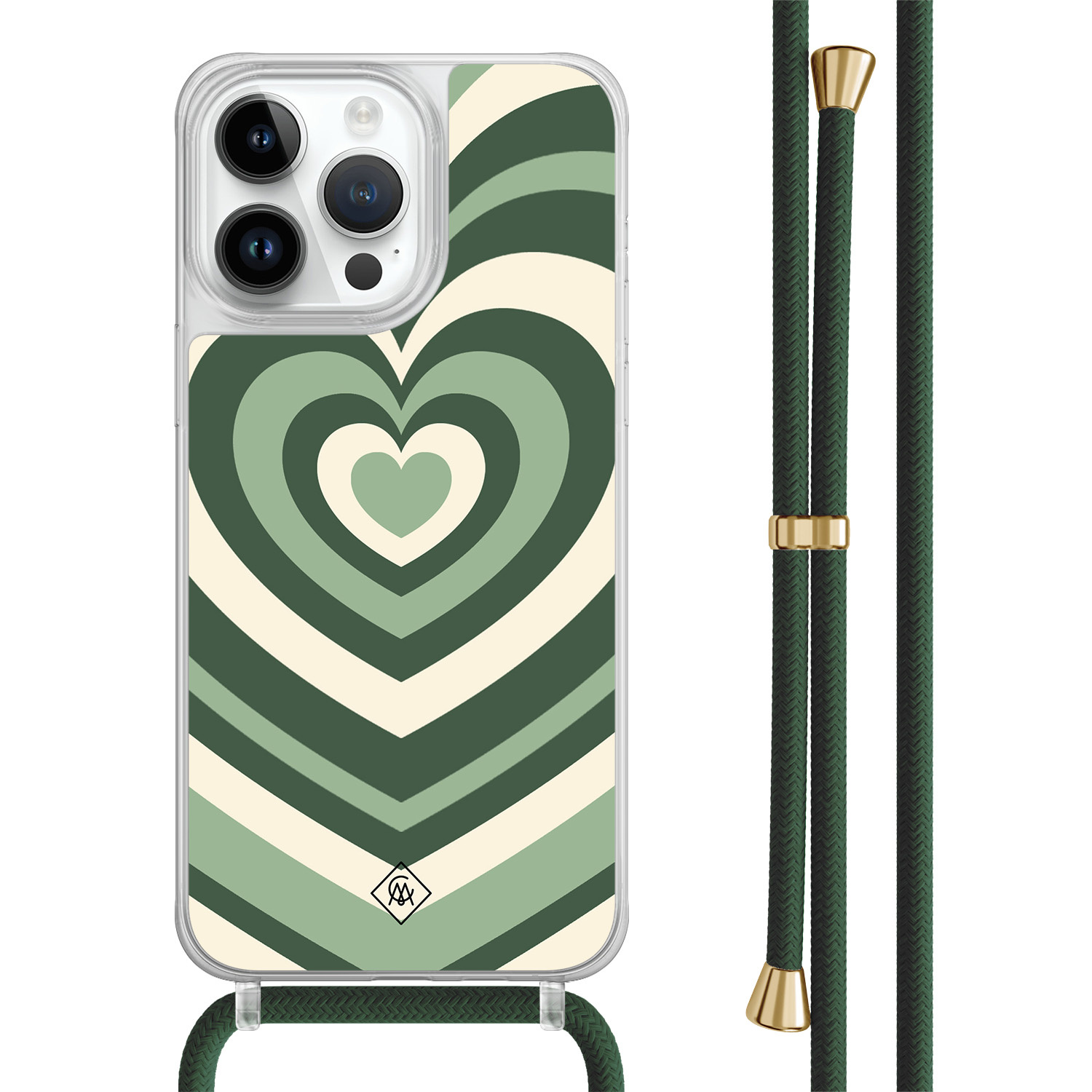 iPhone 14 Pro Max hoesje met groen koord - Hart swirl groen