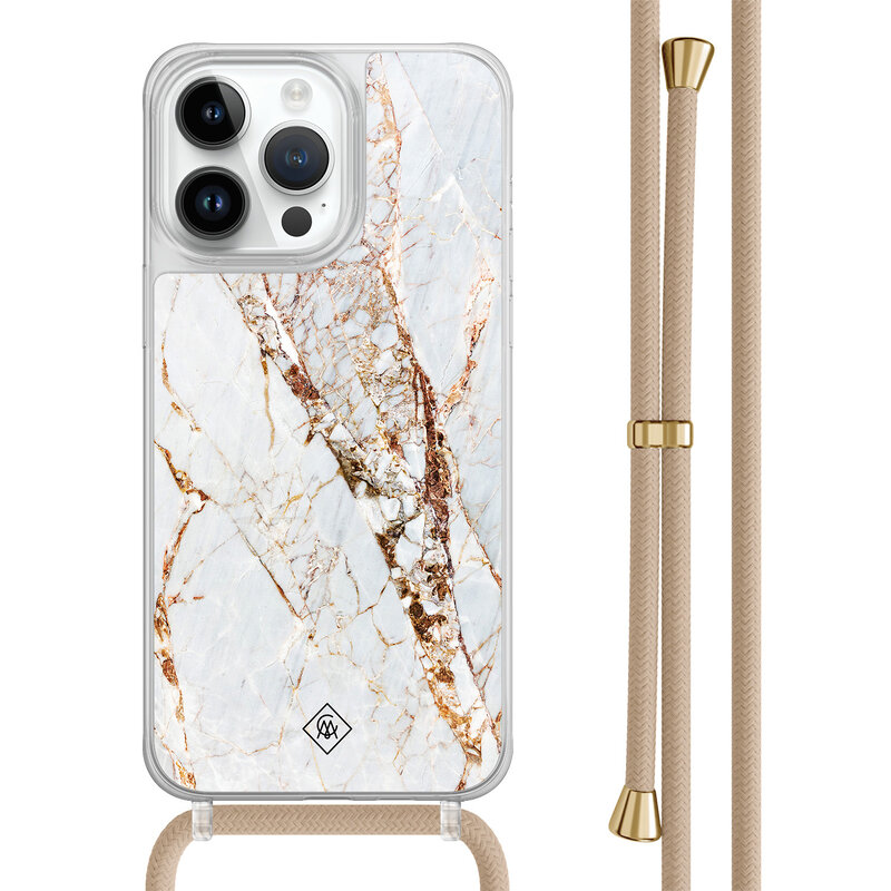 Casimoda iPhone 14 Pro Max hoesje met beige koord - Marmer goud