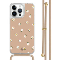 Casimoda iPhone 14 Pro Max hoesje met beige koord - Sweet daisies