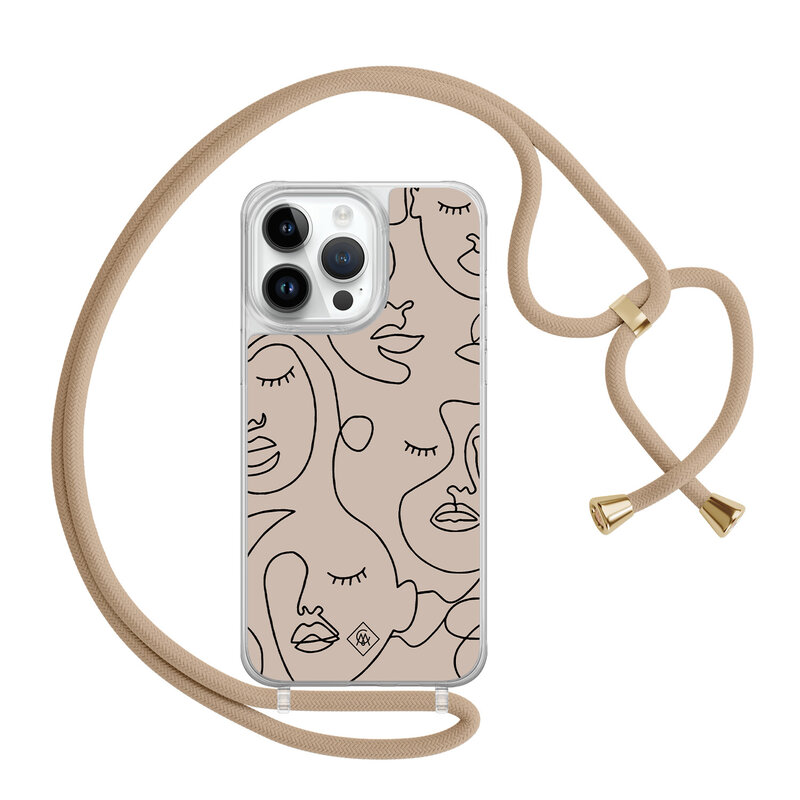 Casimoda iPhone 14 Pro Max hoesje met beige koord - Abstract faces