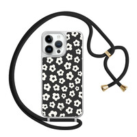 Casimoda iPhone 14 Pro Max hoesje met zwart koord - Retro bloempjes