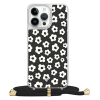 Casimoda iPhone 14 Pro Max hoesje met zwart koord - Retro bloempjes