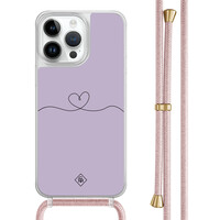 Casimoda iPhone 14 Pro Max hoesje met rosegoud koord - Hart lila