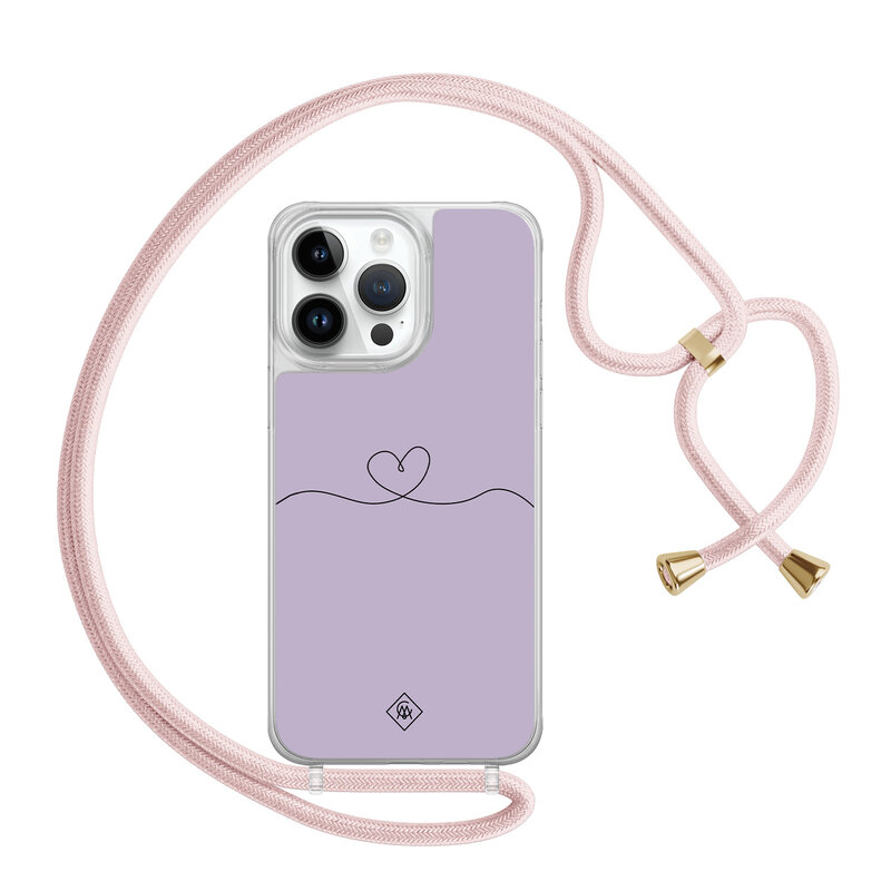 Casimoda iPhone 14 Pro Max hoesje met rosegoud koord - Hart lila