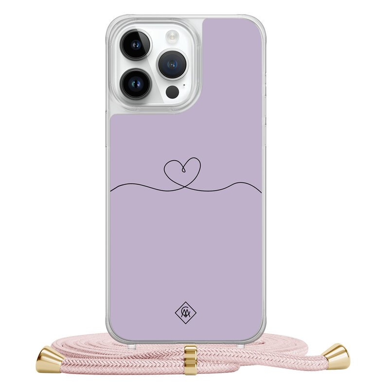 Casimoda iPhone 14 Pro Max hoesje met rosegoud koord - Hart lila