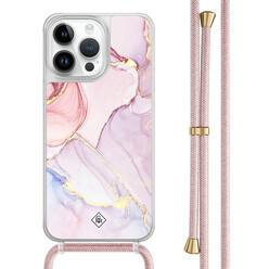 Casimoda iPhone 14 Pro Max hoesje met rosegoud koord - Purple sky