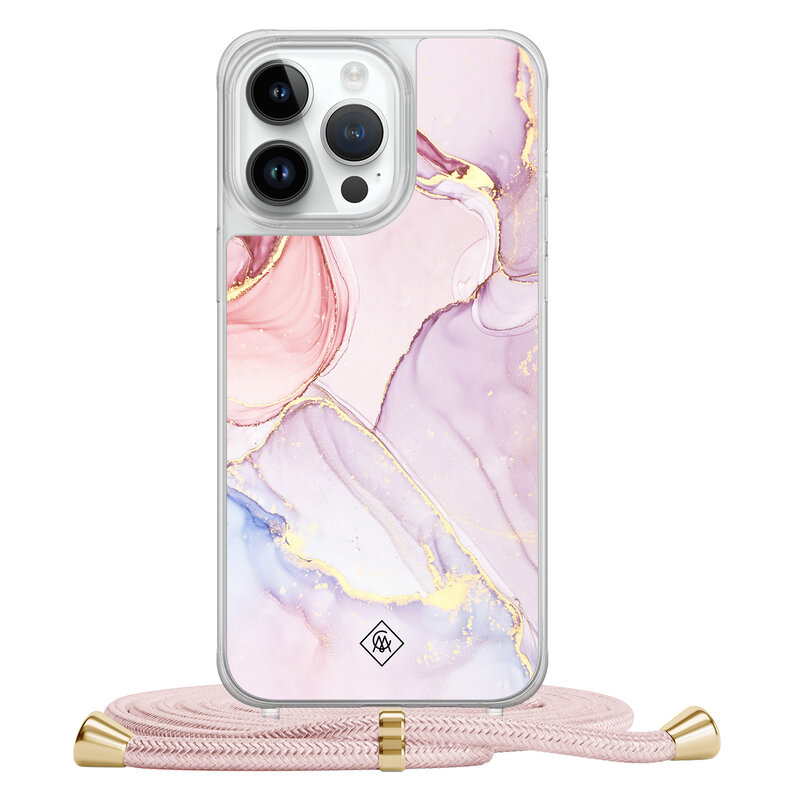 Casimoda iPhone 14 Pro Max hoesje met rosegoud koord - Purple sky