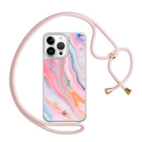 Casimoda iPhone 14 Pro Max hoesje met rosegoud koord - Pink glam