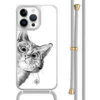 Casimoda iPhone 14 Pro Max hoesje met grijs koord - Peekaboo kat