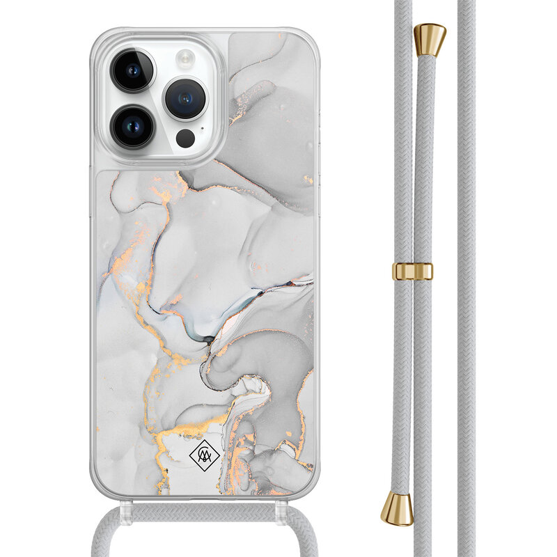 Casimoda iPhone 14 Pro Max hoesje met grijs koord - Marmer grijs