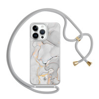 Casimoda iPhone 14 Pro Max hoesje met grijs koord - Marmer grijs